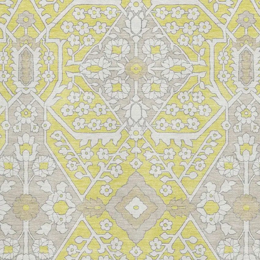 Yellow Ivory And Beige Floral Washable Area Rug With UV Protection Photo 4