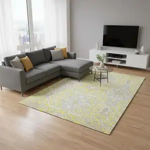 Photo of Yellow Ivory And Beige Floral Washable Area Rug With UV Protection