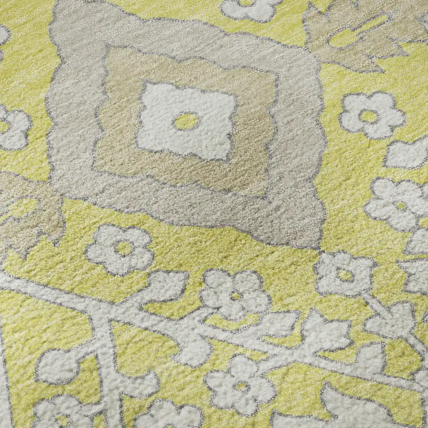 Yellow Ivory And Beige Floral Washable Area Rug With UV Protection Photo 9