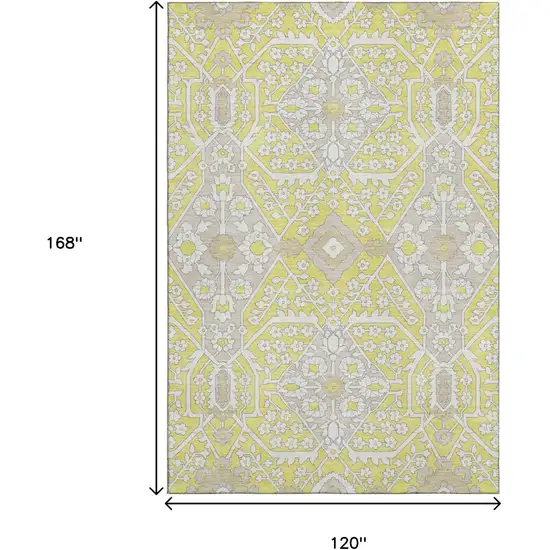 Yellow Ivory And Beige Floral Washable Area Rug With UV Protection Photo 3