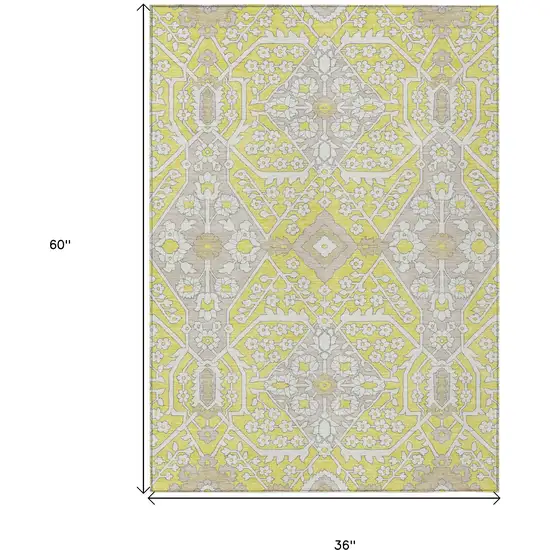 Yellow Ivory And Beige Floral Washable Indoor Outdoor Area Rug Photo 3