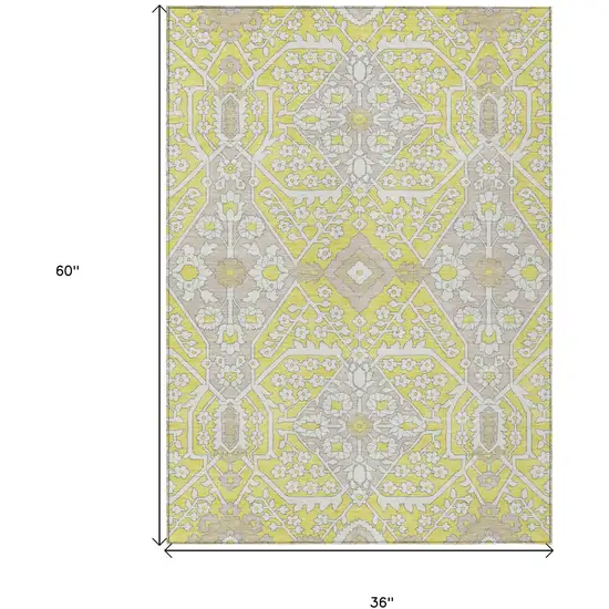 Yellow Ivory And Beige Floral Washable Indoor Outdoor Area Rug Photo 3