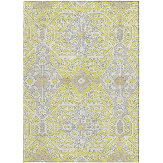 Yellow Ivory And Beige Floral Washable Indoor Outdoor Area Rug Photo 7