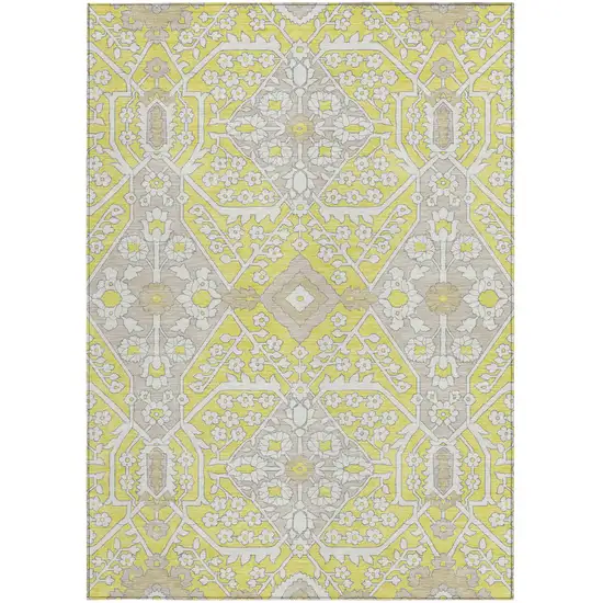 Yellow Ivory And Beige Floral Washable Indoor Outdoor Area Rug Photo 7