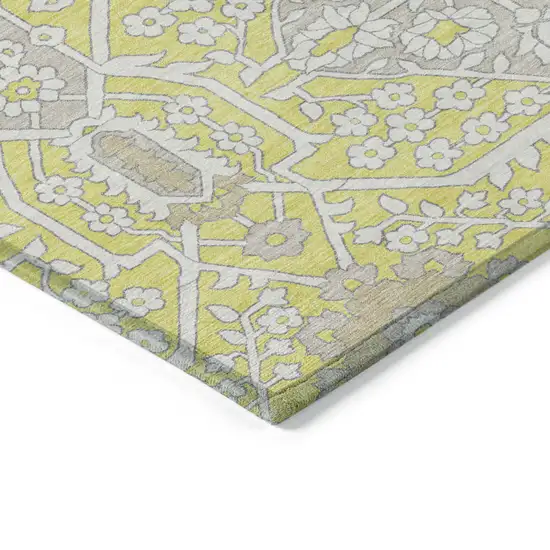 Yellow Ivory And Beige Floral Washable Indoor Outdoor Area Rug Photo 5