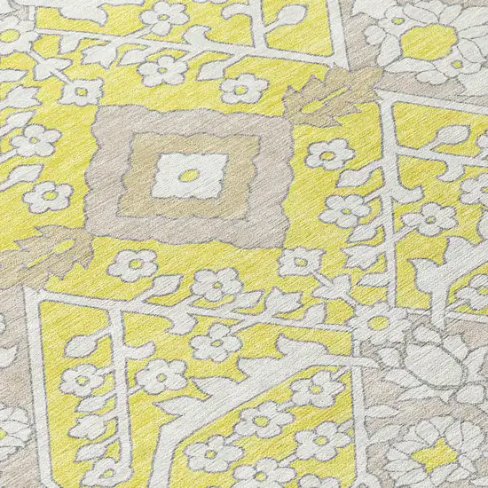 Yellow Ivory And Beige Floral Washable Indoor Outdoor Area Rug Photo 6