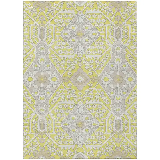 Yellow Ivory And Beige Floral Washable Indoor Outdoor Area Rug Photo 2