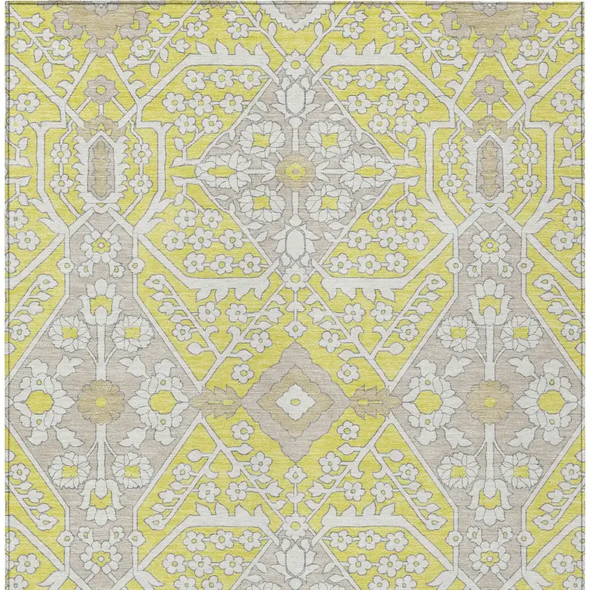 Yellow Ivory And Beige Floral Washable Indoor Outdoor Area Rug Photo 8