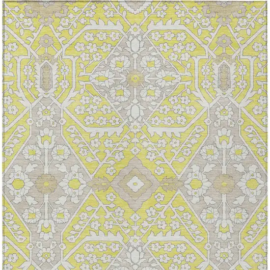 Yellow Ivory And Beige Floral Washable Indoor Outdoor Area Rug Photo 8