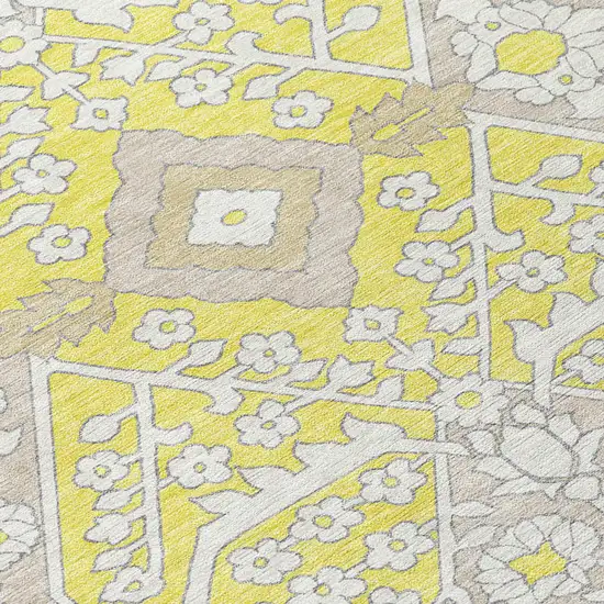 Yellow Ivory And Beige Floral Washable Indoor Outdoor Area Rug Photo 7