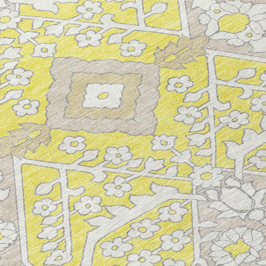Yellow Ivory And Beige Floral Washable Indoor Outdoor Area Rug Photo 7