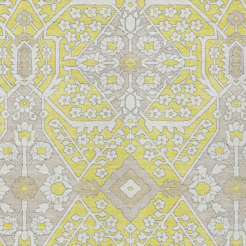 Yellow Ivory And Beige Floral Washable Indoor Outdoor Area Rug Photo 6