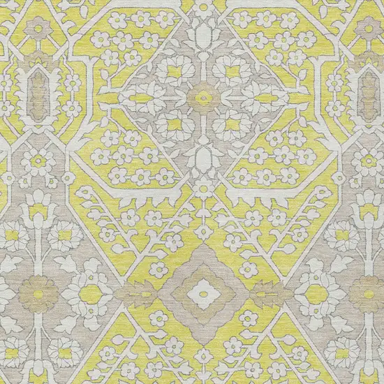 Yellow Ivory And Beige Floral Washable Indoor Outdoor Area Rug Photo 6