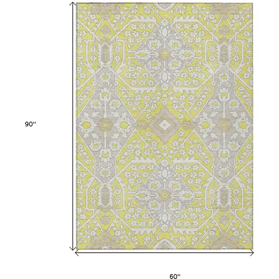 Yellow Ivory And Beige Floral Washable Indoor Outdoor Area Rug Photo 3
