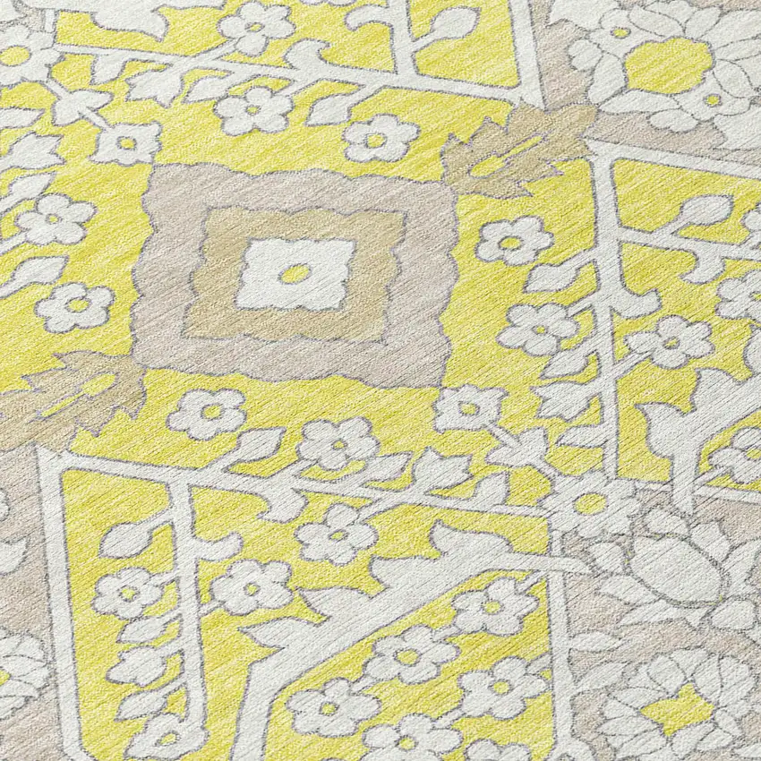 Yellow Ivory And Beige Floral Washable Indoor Outdoor Area Rug Photo 7
