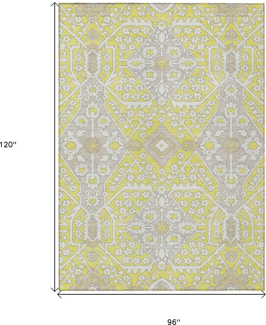 Yellow Ivory And Beige Floral Washable Indoor Outdoor Area Rug Photo 3