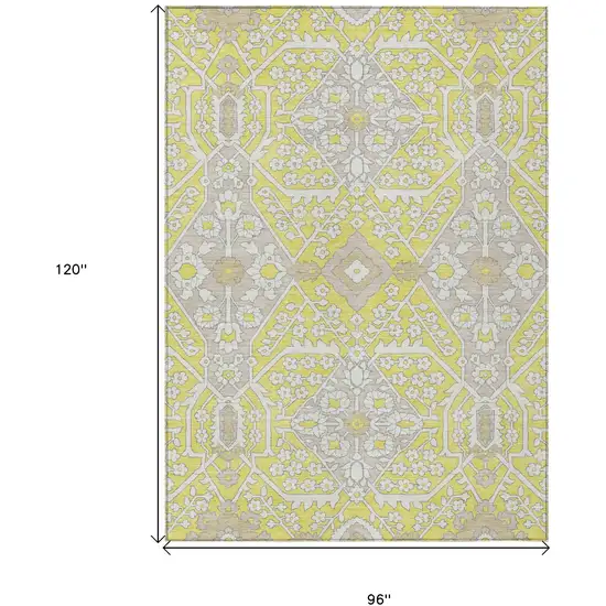 Yellow Ivory And Beige Floral Washable Indoor Outdoor Area Rug Photo 3