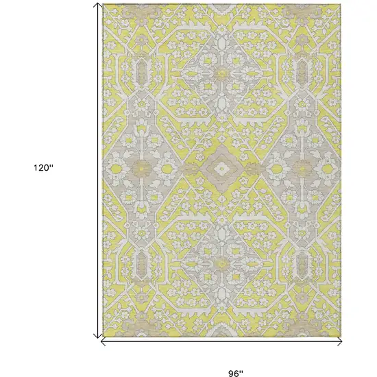 Yellow Ivory And Beige Floral Washable Indoor Outdoor Area Rug Photo 3