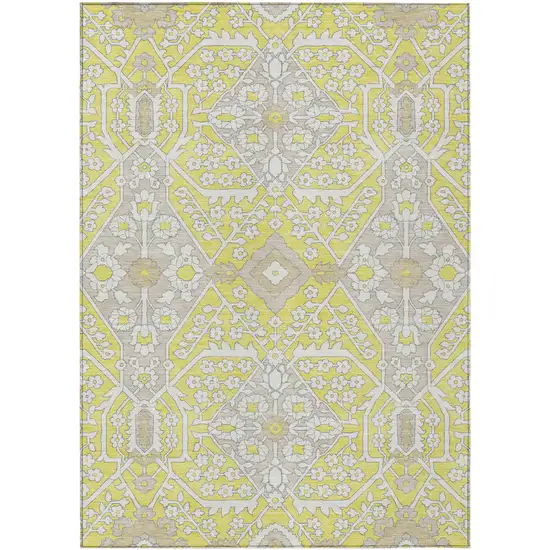 Yellow Ivory And Beige Floral Washable Indoor Outdoor Area Rug Photo 2