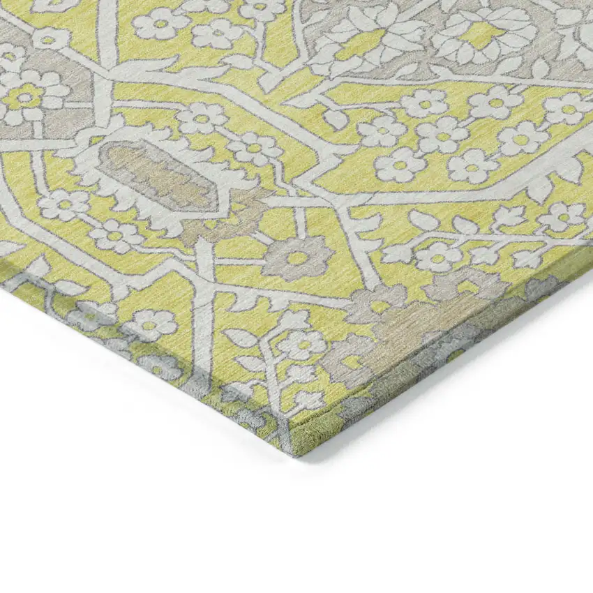 Yellow Ivory And Beige Floral Washable Indoor Outdoor Area Rug Photo 5
