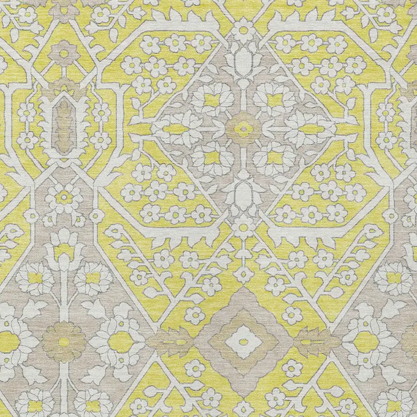 Yellow Ivory And Beige Floral Washable Indoor Outdoor Area Rug Photo 6