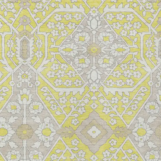 Yellow Ivory And Beige Floral Washable Indoor Outdoor Area Rug Photo 6