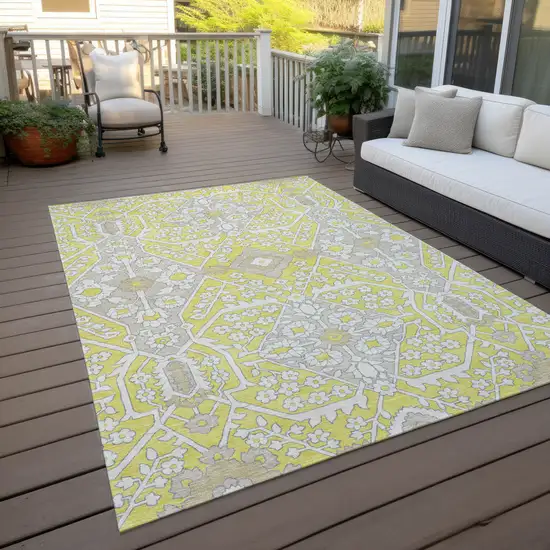 Yellow Ivory And Beige Floral Washable Indoor Outdoor Area Rug Photo 9