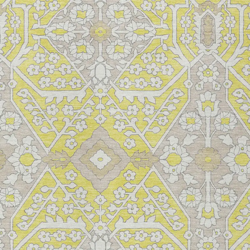 Yellow Ivory And Beige Floral Washable Indoor Outdoor Area Rug Photo 6
