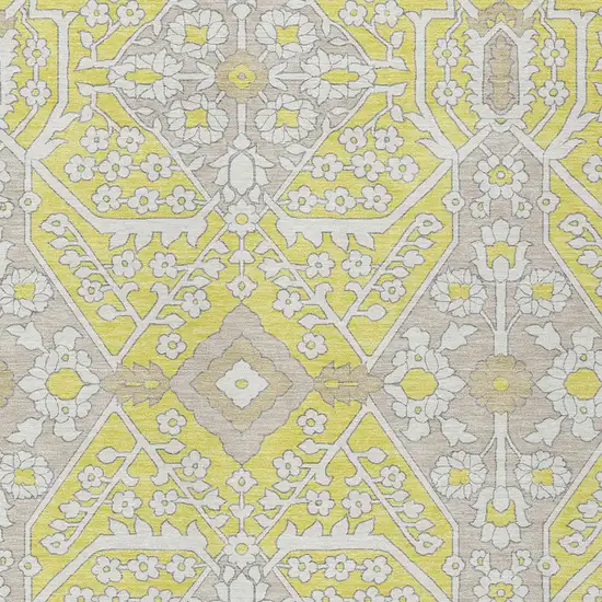 Yellow Ivory And Beige Floral Washable Indoor Outdoor Area Rug Photo 6