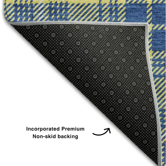 Yellow Ivory And Blue Plaid Washable Area Rug With UV Protection Photo 6