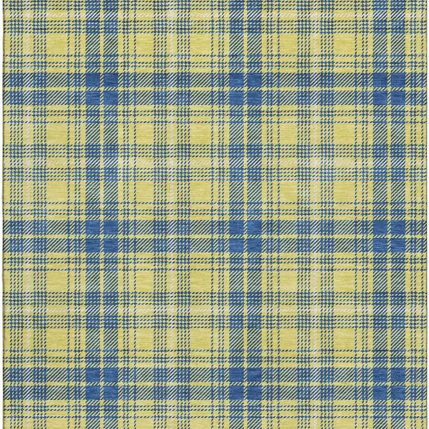 Yellow Ivory And Blue Plaid Washable Area Rug With UV Protection Photo 3
