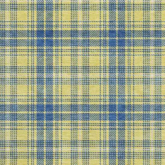 Yellow Ivory And Blue Plaid Washable Area Rug With UV Protection Photo 2