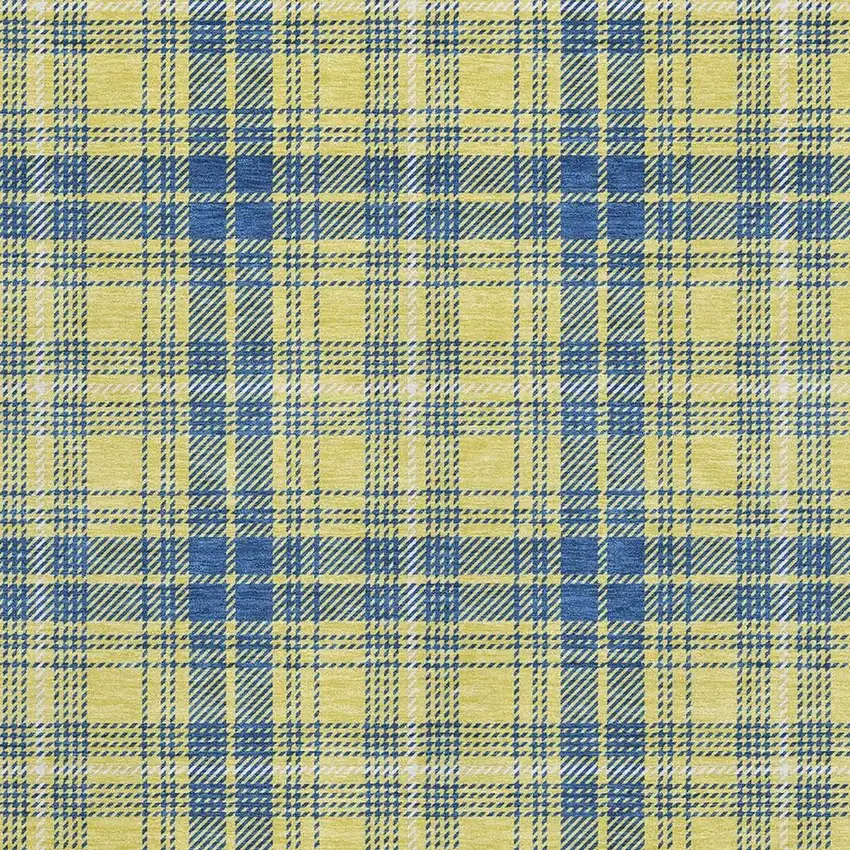 Yellow Ivory And Blue Plaid Washable Area Rug With UV Protection Photo 2