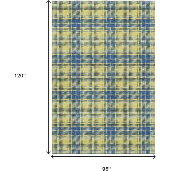 Yellow Ivory And Blue Plaid Washable Area Rug With UV Protection Photo 8