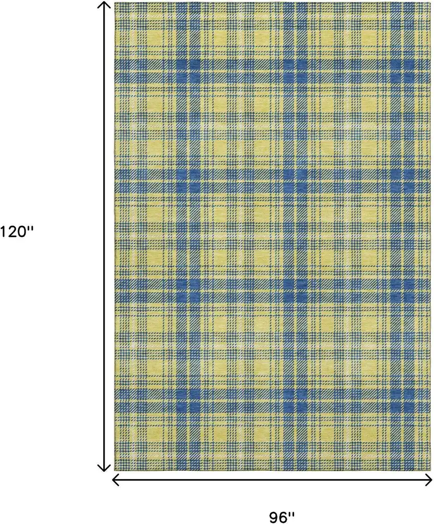 Yellow Ivory And Blue Plaid Washable Area Rug With UV Protection Photo 8