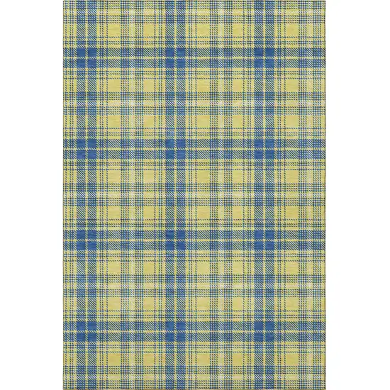 Yellow Ivory And Blue Plaid Washable Area Rug With UV Protection Photo 3