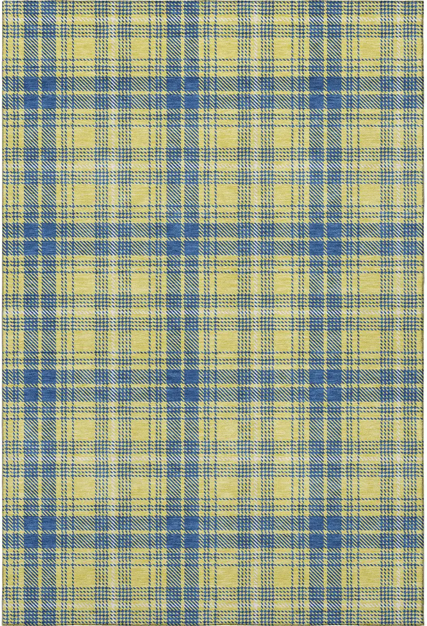 Yellow Ivory And Blue Plaid Washable Area Rug With UV Protection Photo 3