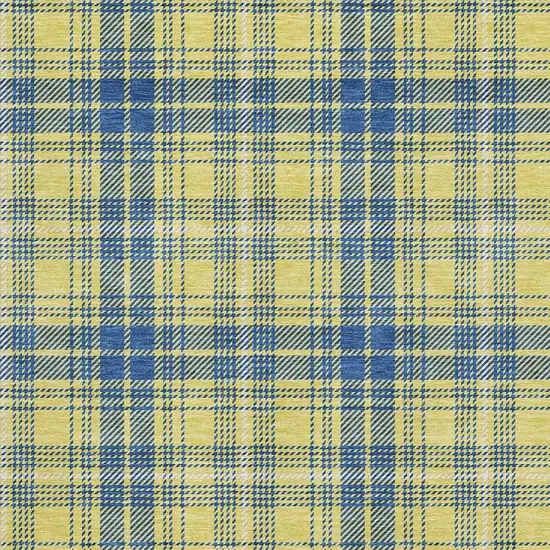 Yellow Ivory And Blue Plaid Washable Area Rug With UV Protection Photo 2