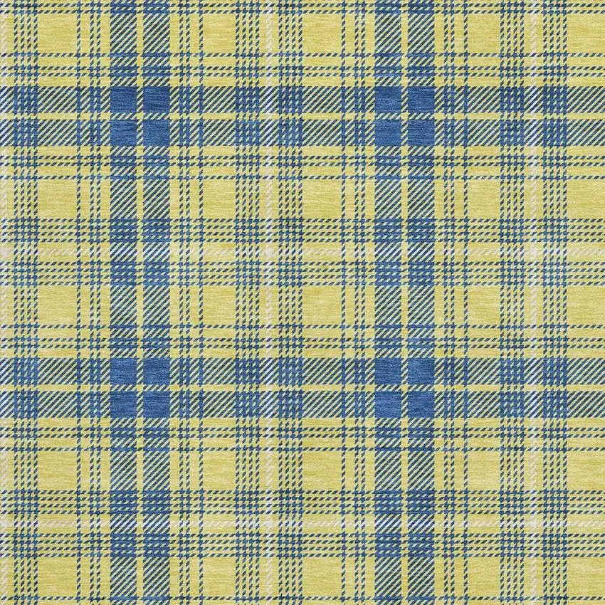 Yellow Ivory And Blue Plaid Washable Area Rug With UV Protection Photo 2