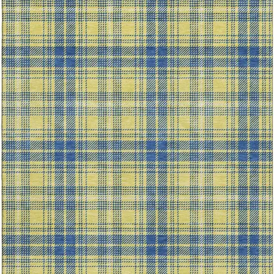Yellow Ivory And Blue Plaid Washable Area Rug With UV Protection Photo 3