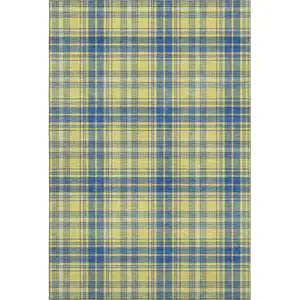 Photo of Yellow Ivory And Blue Plaid Washable Area Rug With UV Protection