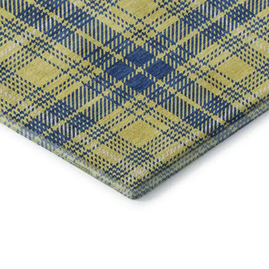 Yellow Ivory And Blue Plaid Washable Area Rug With UV Protection Photo 7