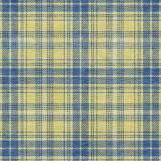 Yellow Ivory And Blue Plaid Washable Area Rug With UV Protection Photo 2