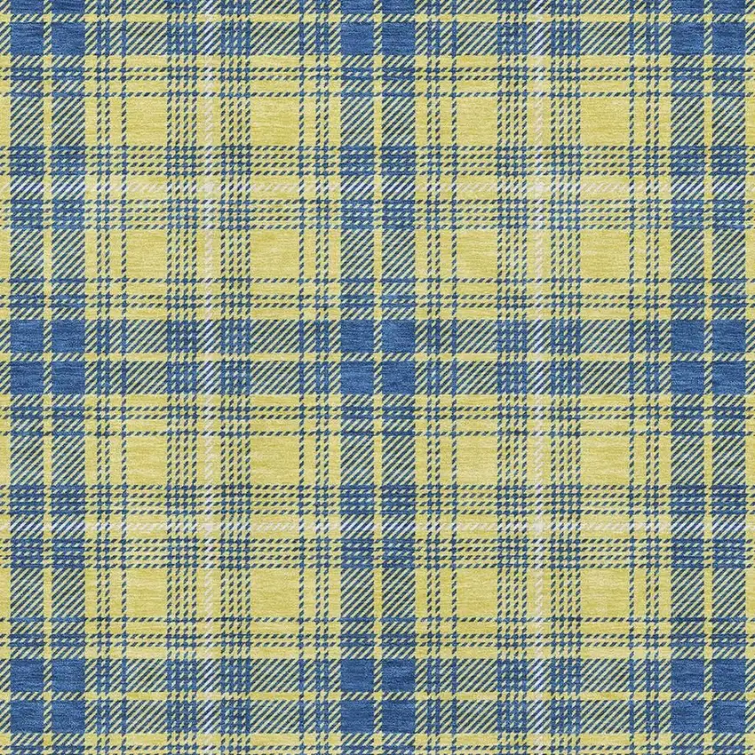 Yellow Ivory And Blue Plaid Washable Area Rug With UV Protection Photo 2