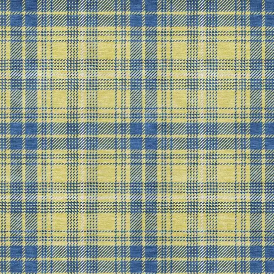 Yellow Ivory And Blue Plaid Washable Area Rug With UV Protection Photo 2