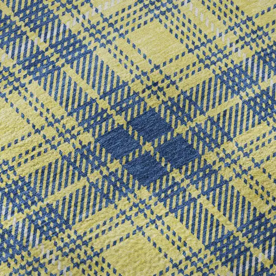 Yellow Ivory And Blue Plaid Washable Area Rug With UV Protection Photo 9