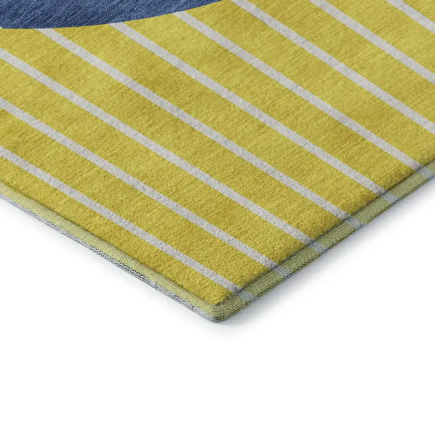 Yellow Ivory And Blue Striped Washable Area Rug With UV Protection Photo 7