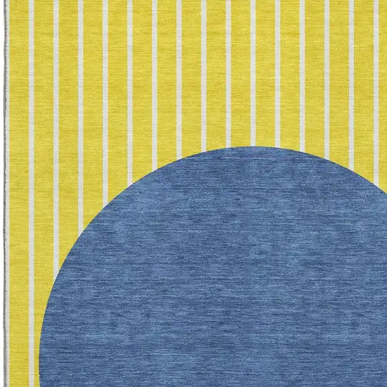 Yellow Ivory And Blue Striped Washable Area Rug With UV Protection Photo 2
