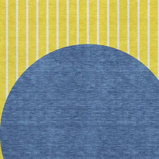 Yellow Ivory And Blue Striped Washable Area Rug With UV Protection Photo 2