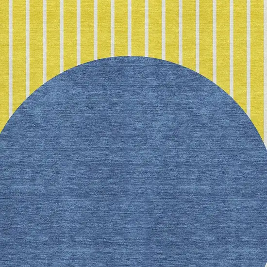 Yellow Ivory And Blue Striped Washable Area Rug With UV Protection Photo 2
